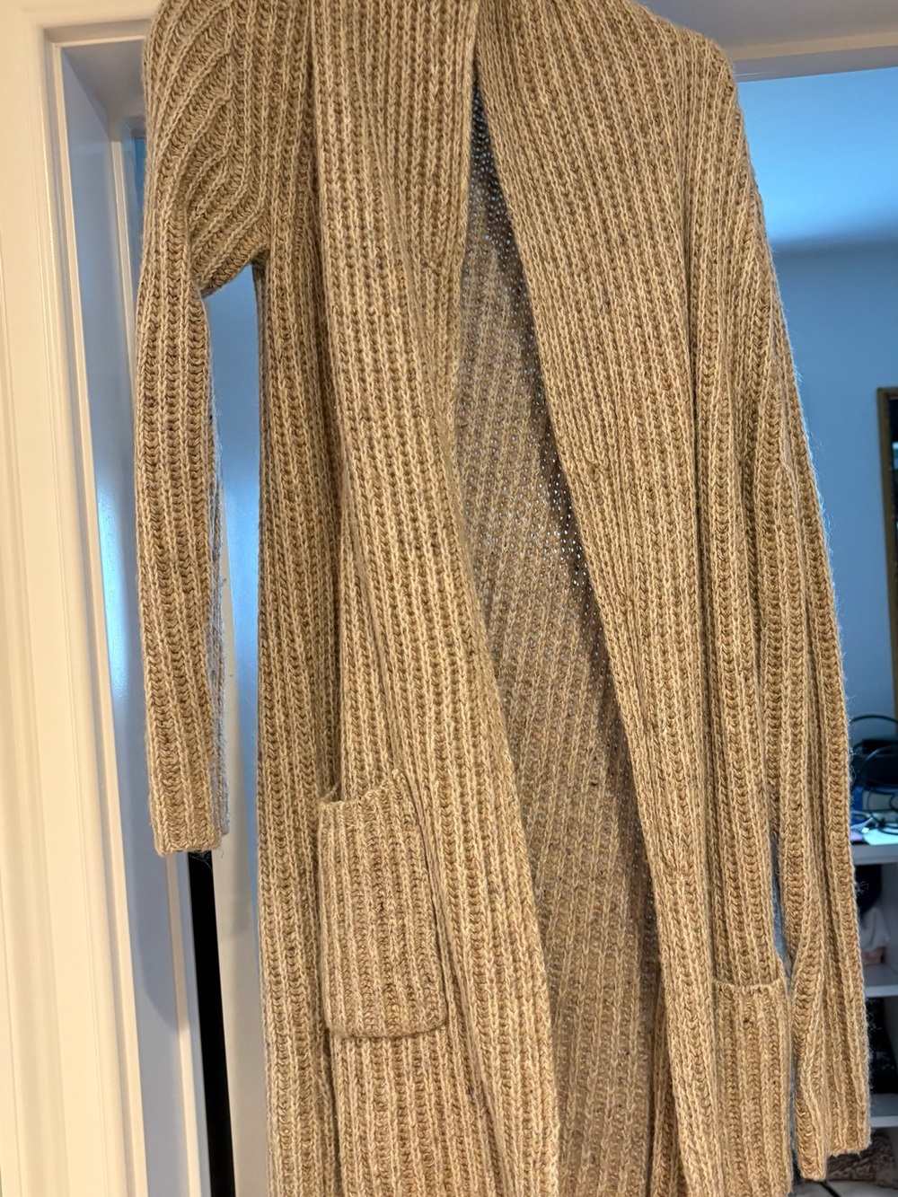 LOFT Neutral Ribbed Open-Front Cardigan - Beige/Tan